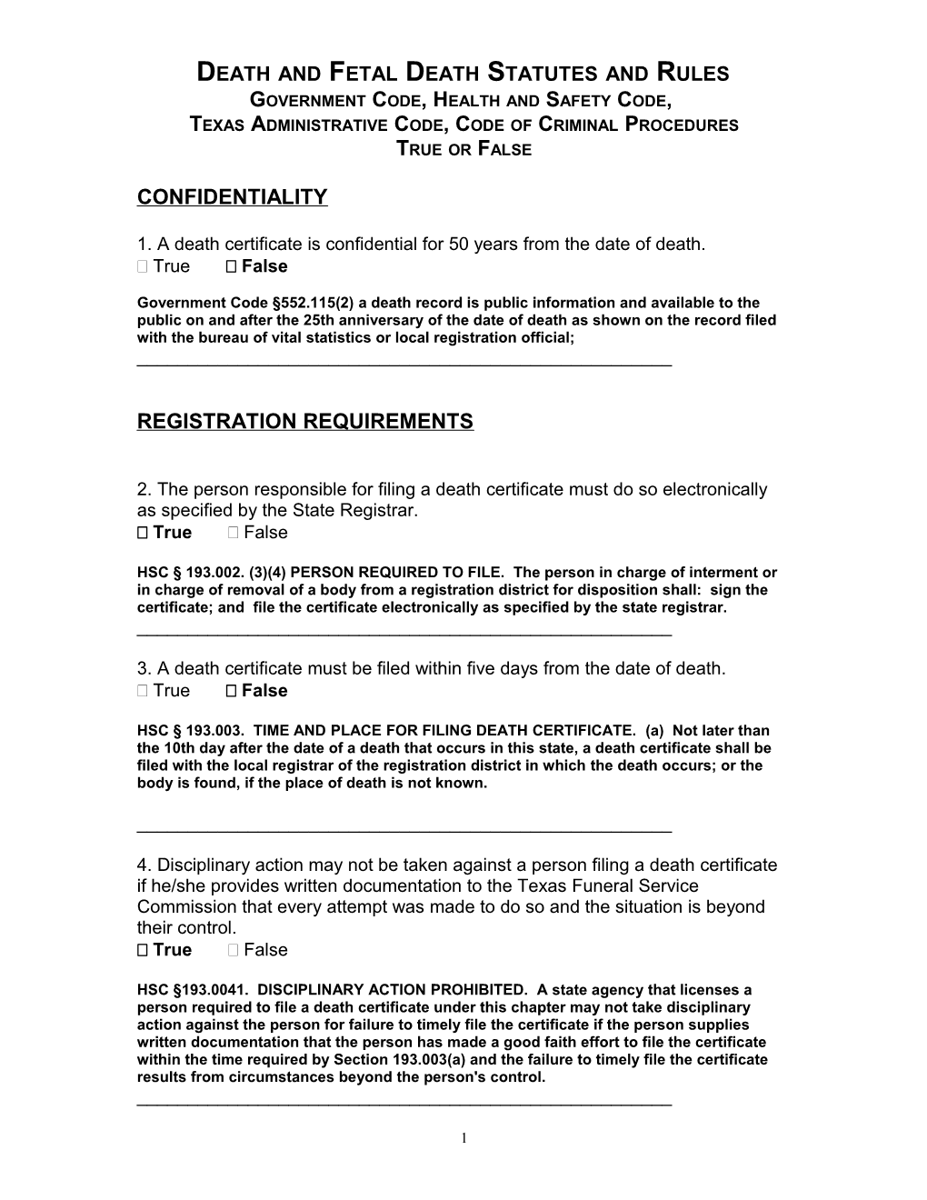 Death and Fetal Death Statutes and Rules