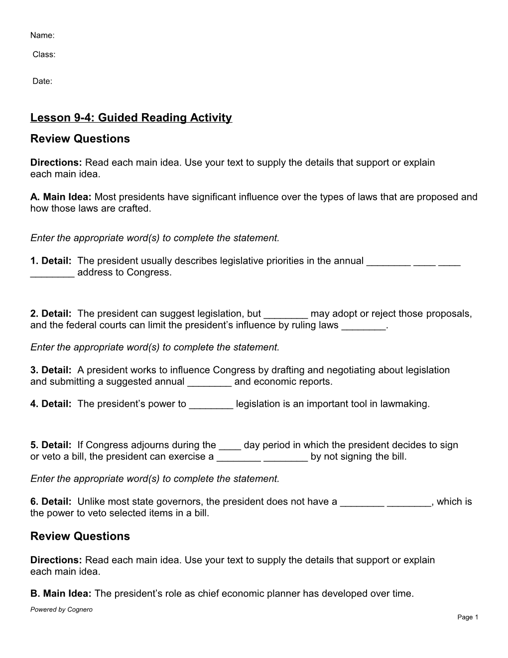 Lesson 9-4: Guided Reading Activity