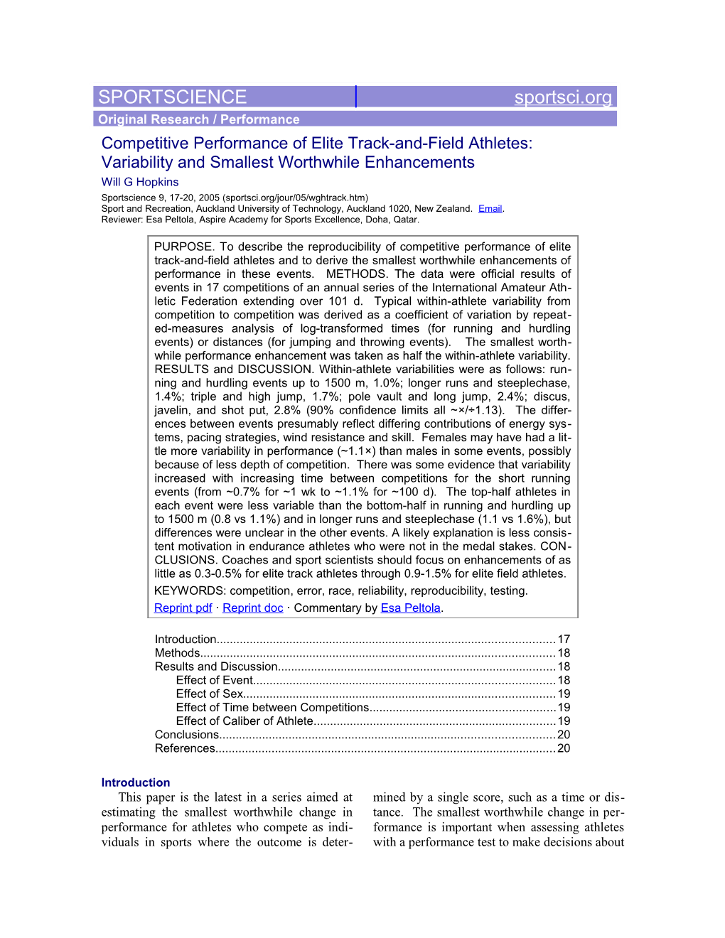 Competitive Performance of Elite Track-And-Field Athletes