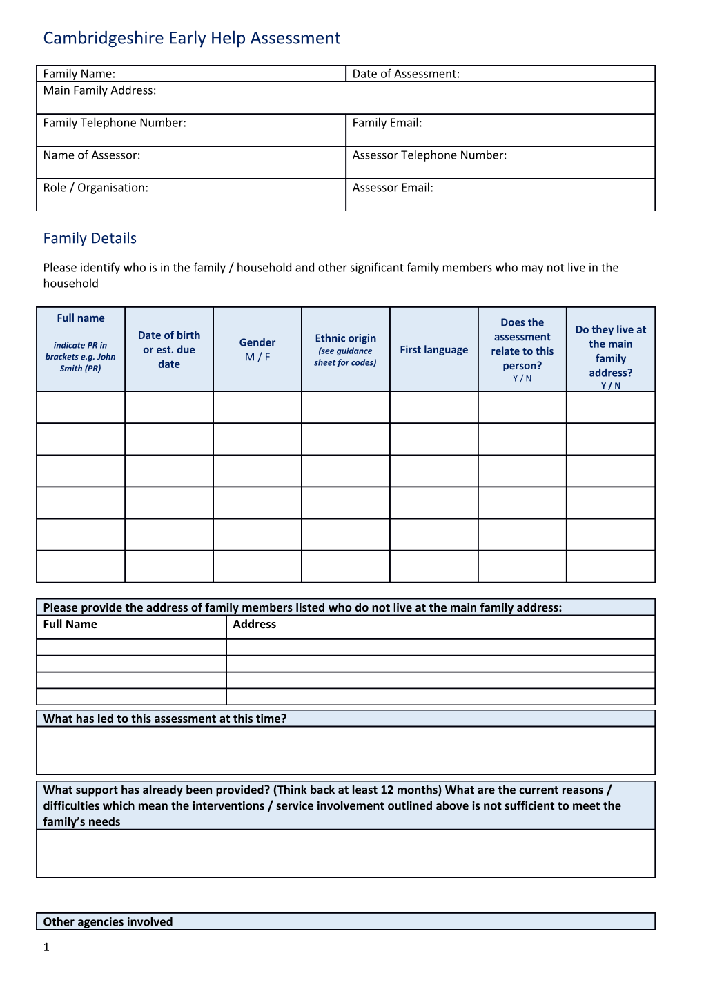 Cambridgeshire Early Help Assessment