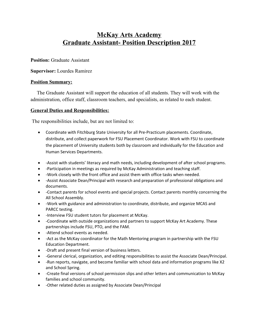 Graduate Assistant- Position Description 2017