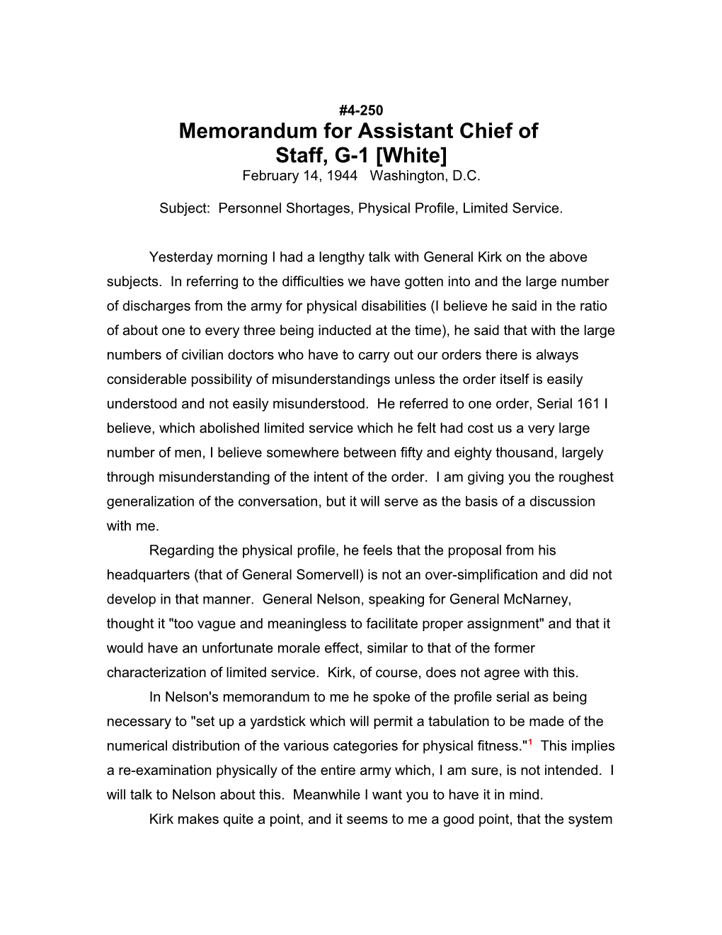 Memorandum for Assistant Chief Of