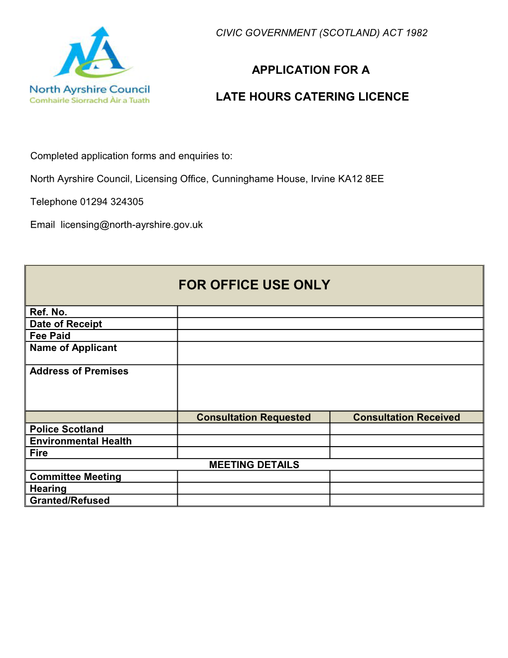 Late Hours Catering Licence App Pack