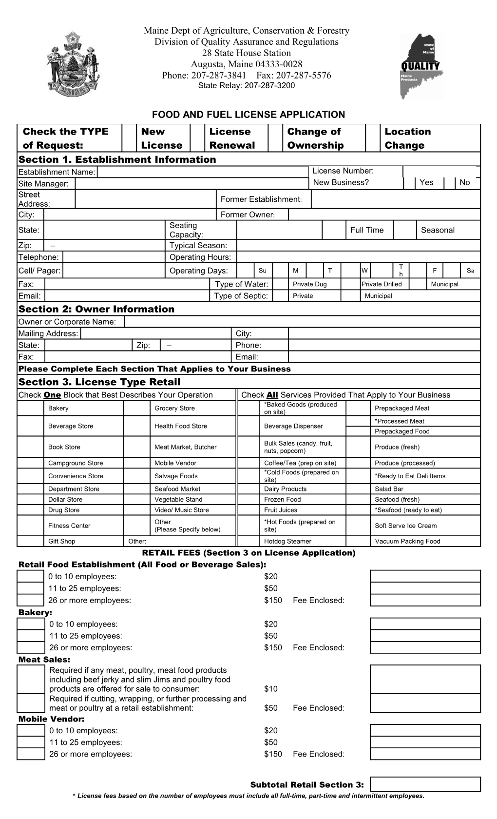 Food and Fuel License Application