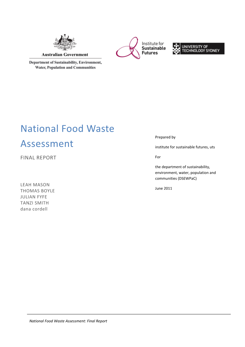 National Food Waste Assessment - Final Report