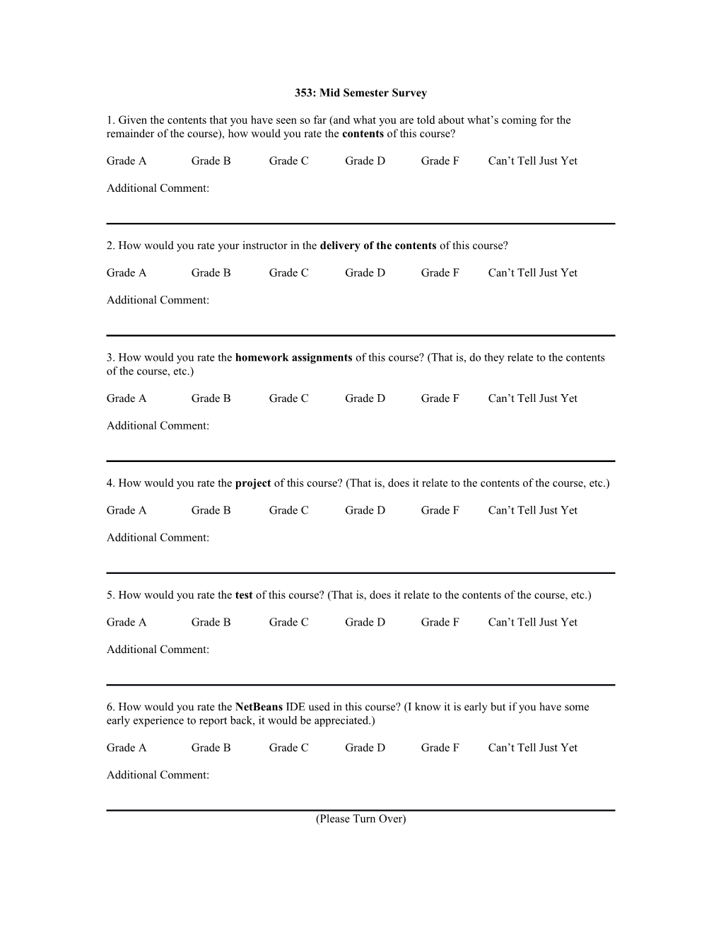 Mid Semester Survey