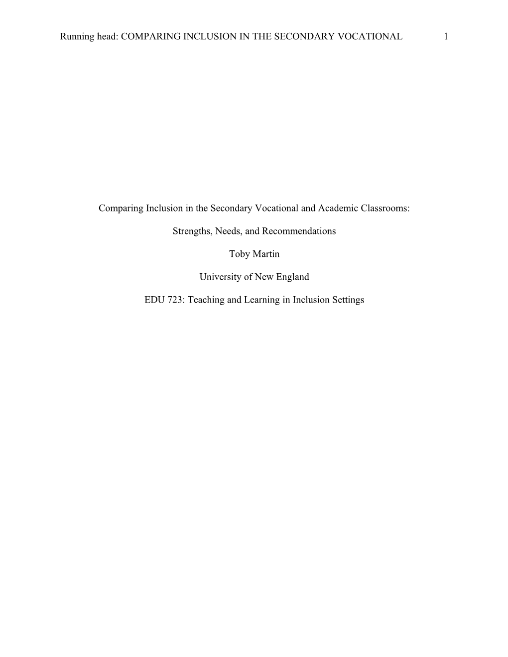 Article: Comparing Inclusion in the Secondary Vocational and Academic Classrroms:STRENGTHS