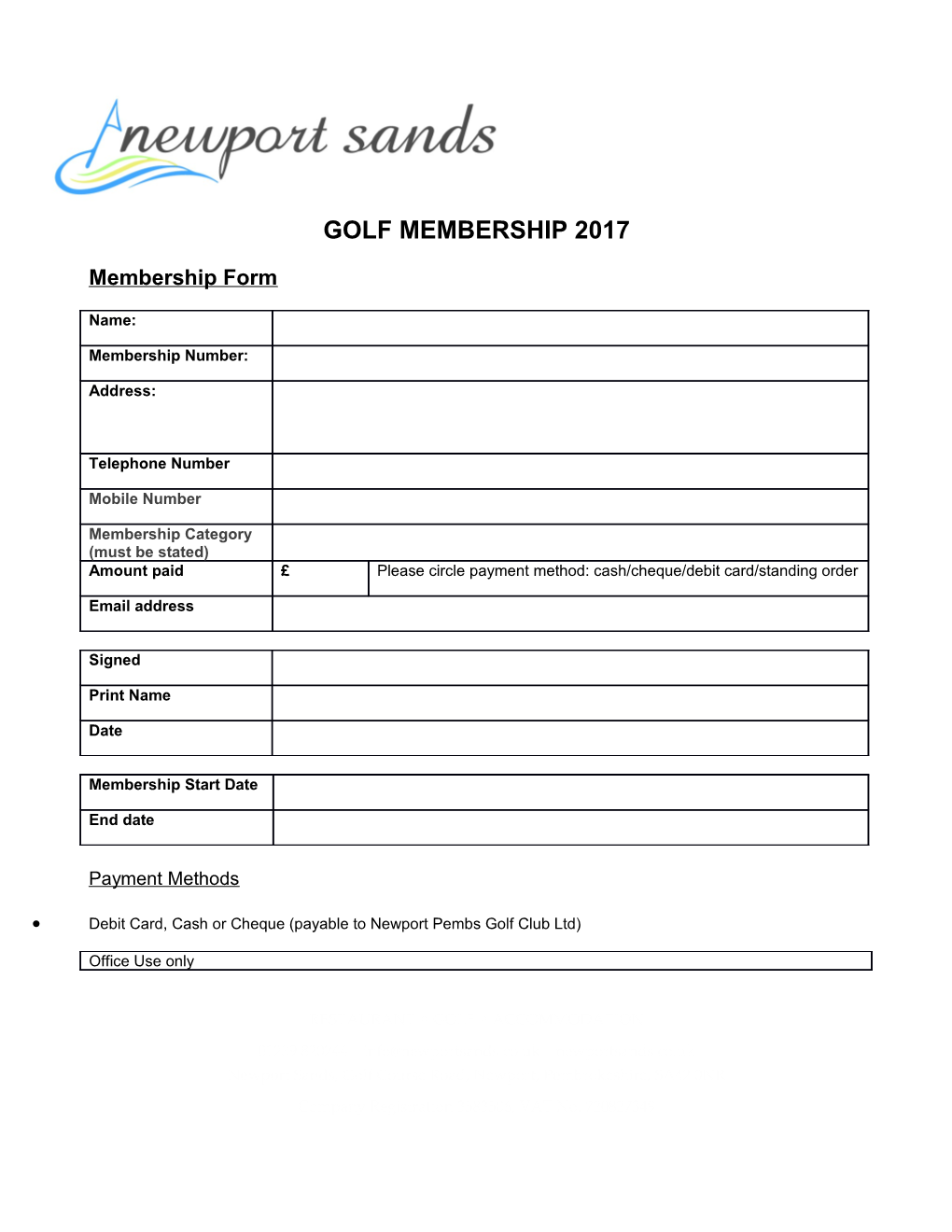 Golf Membership 2017