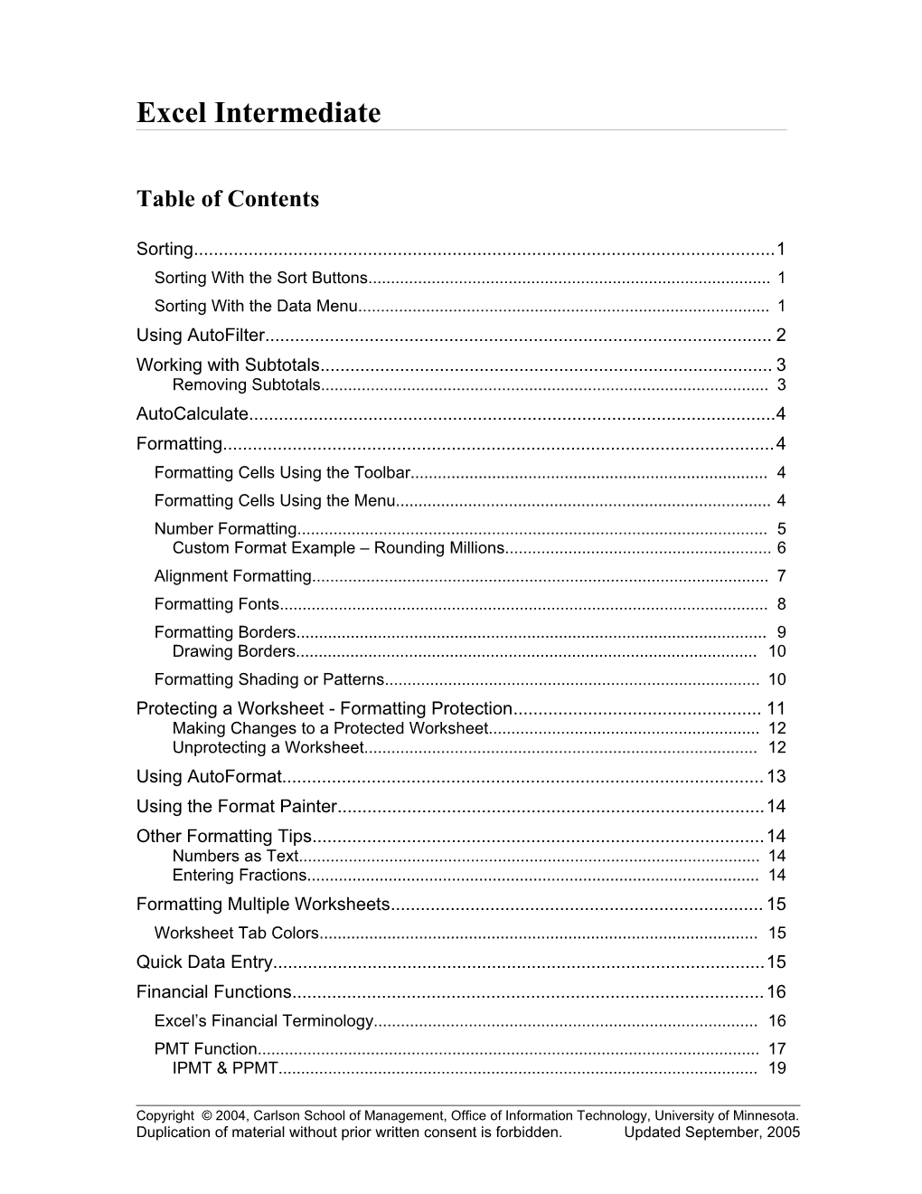 Excel Intermediate Course Materials