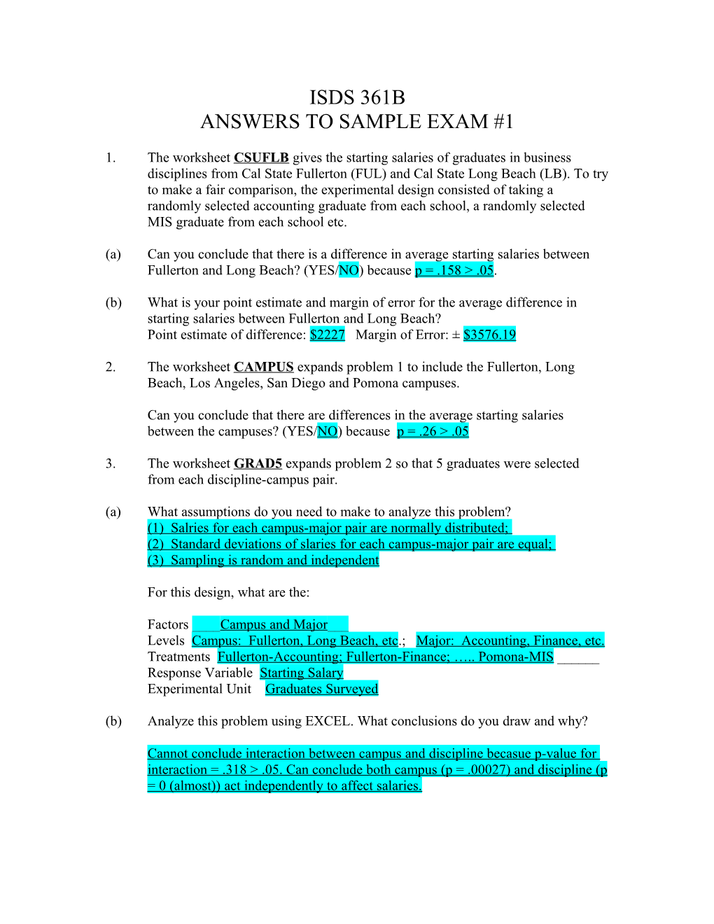 Answers to Sample Exam #1