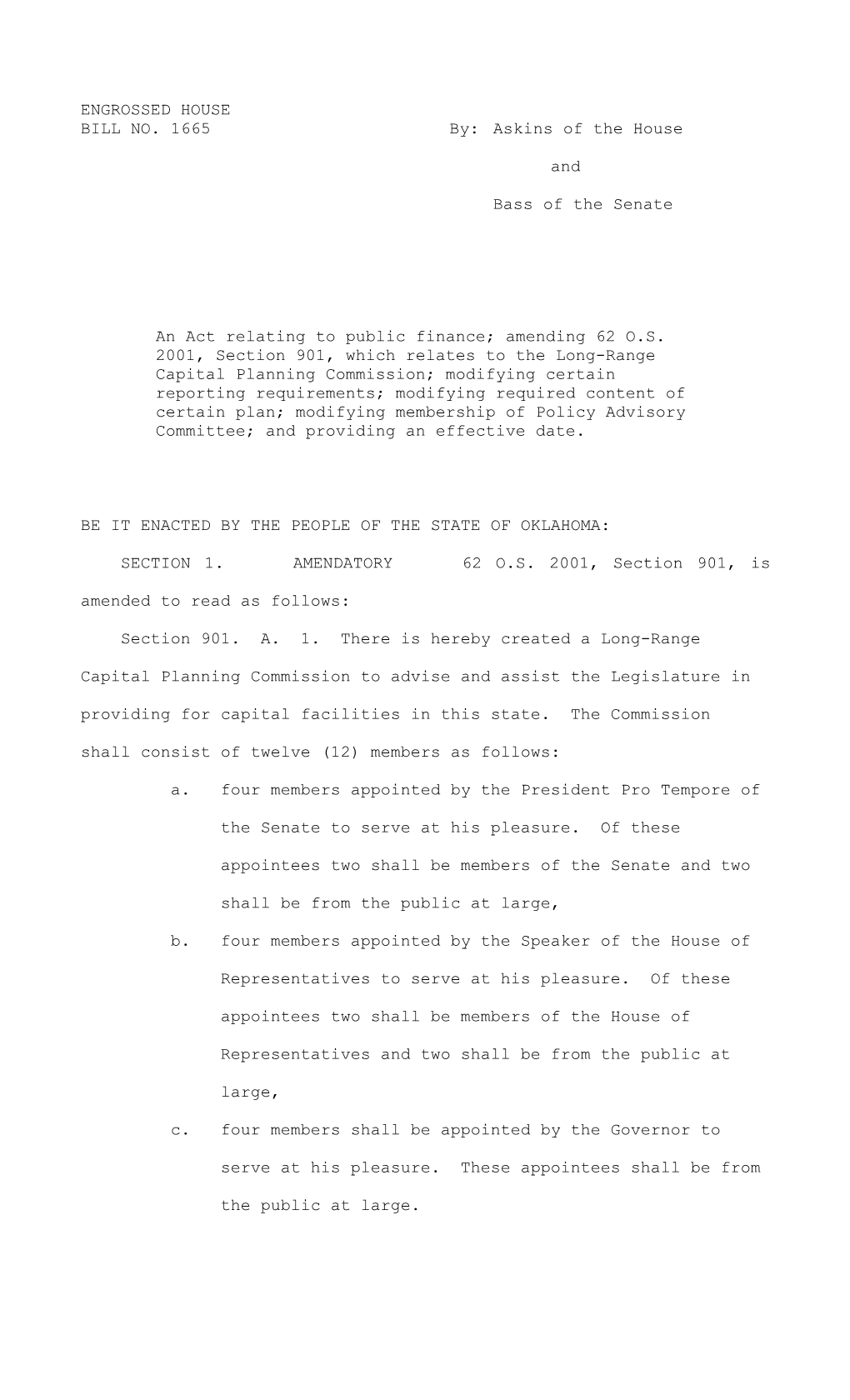 Short Title: Public Finance; State Capital Improvement Planning Act; Long-Range Capital