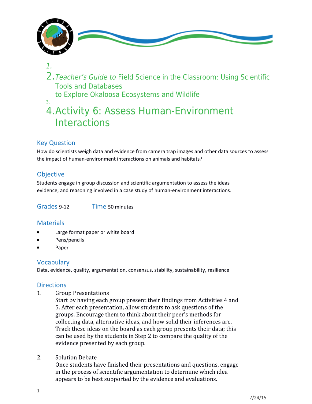Activity 6: Assess Human-Environment Interactions