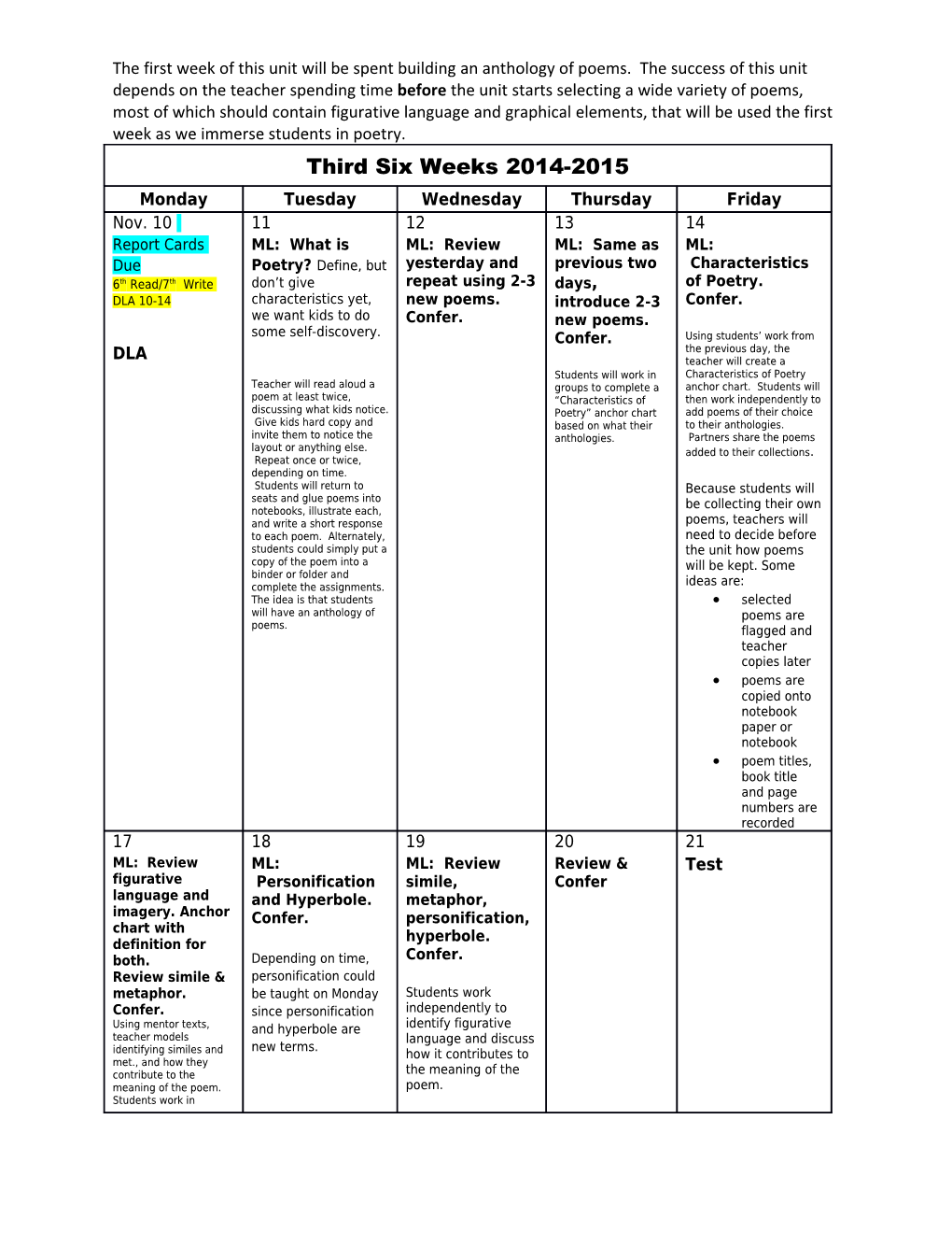 3Rd Six Weeks Calendar