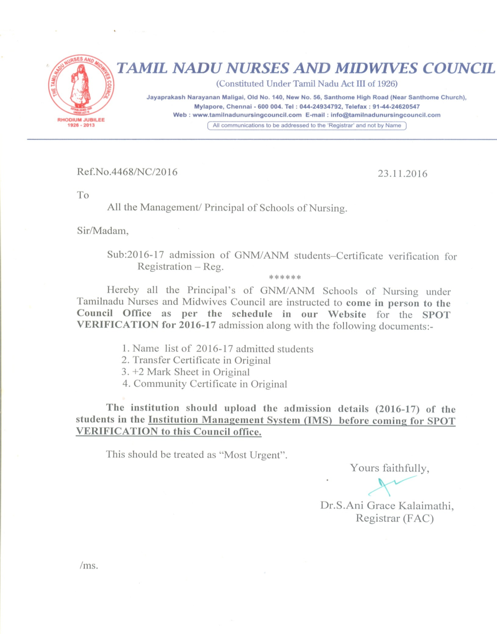 Tamilnadu Nurses and Midwives Council, Chennai-4