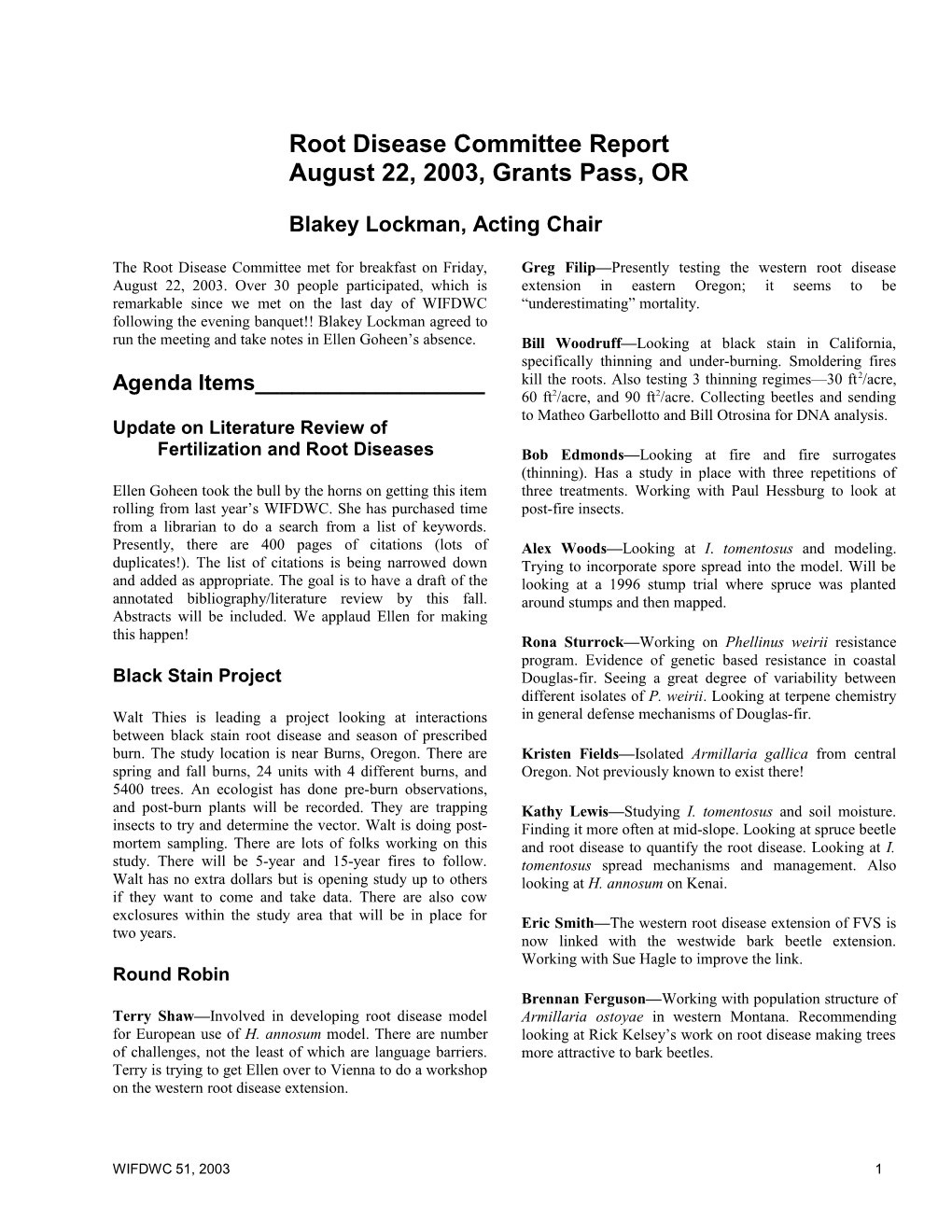 Root Disease Committee Report