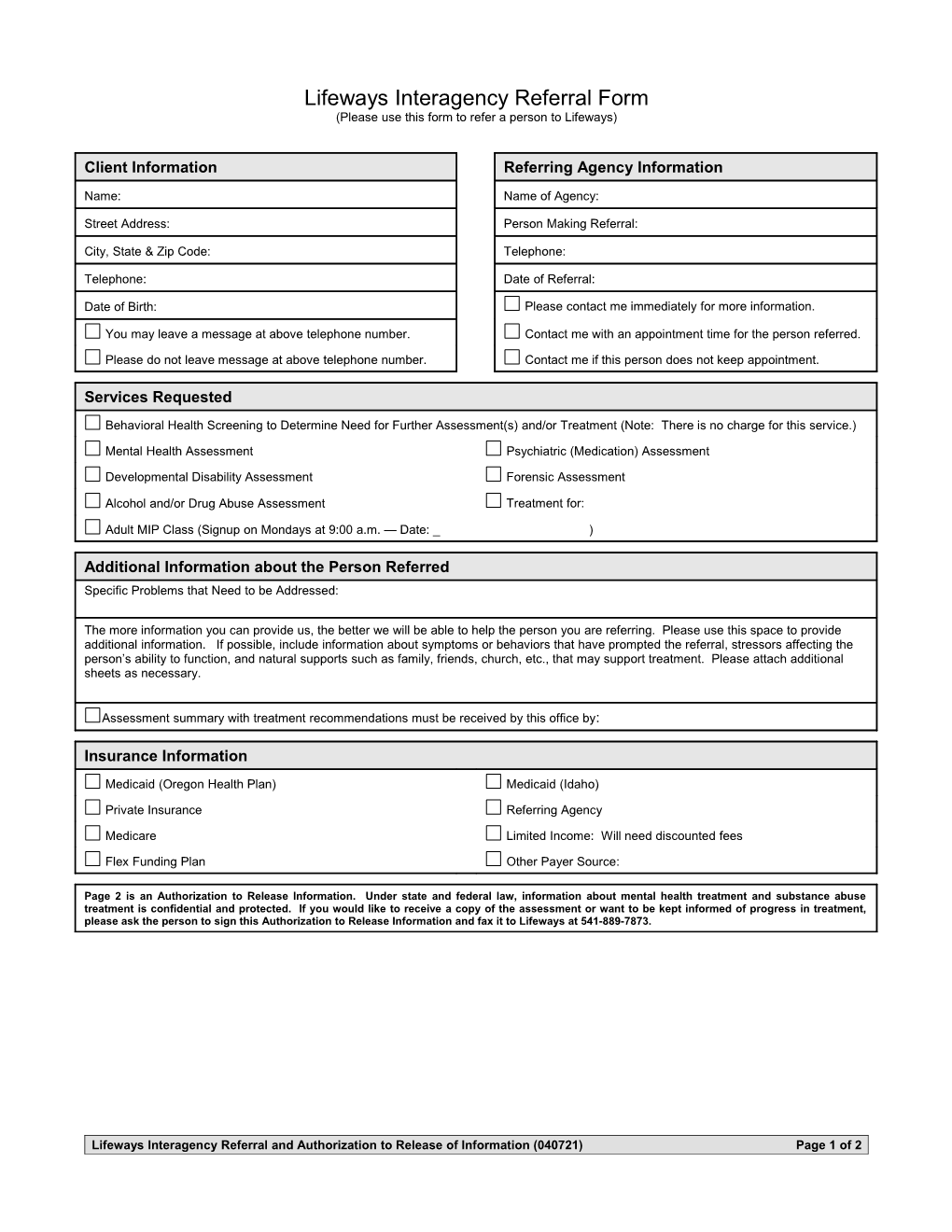 Lifeways Interagency Referral Form