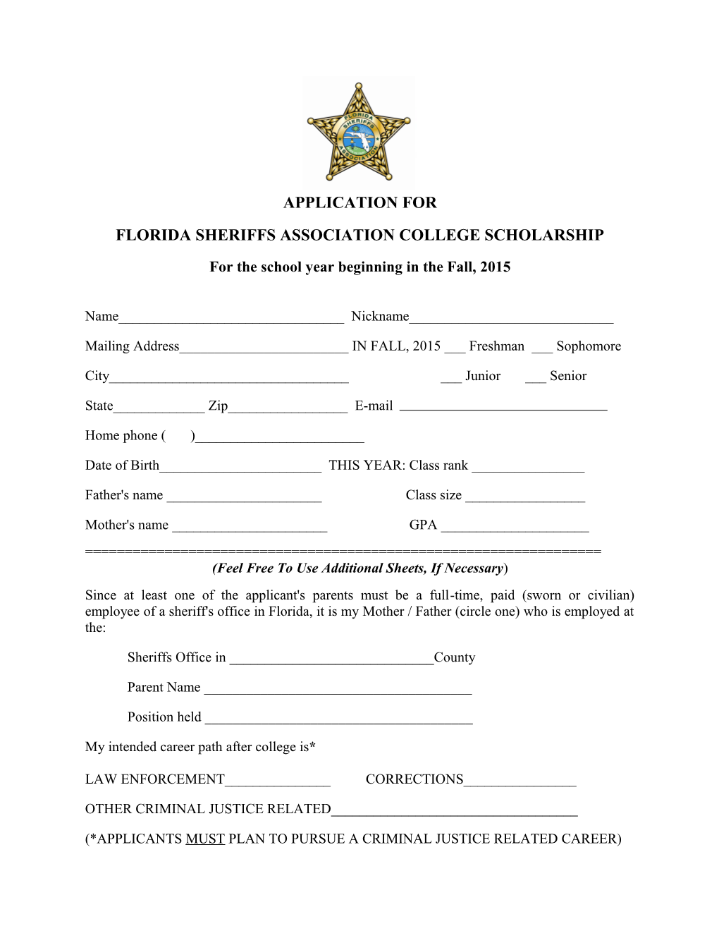 Florida Sheriffs Association College Scholarship