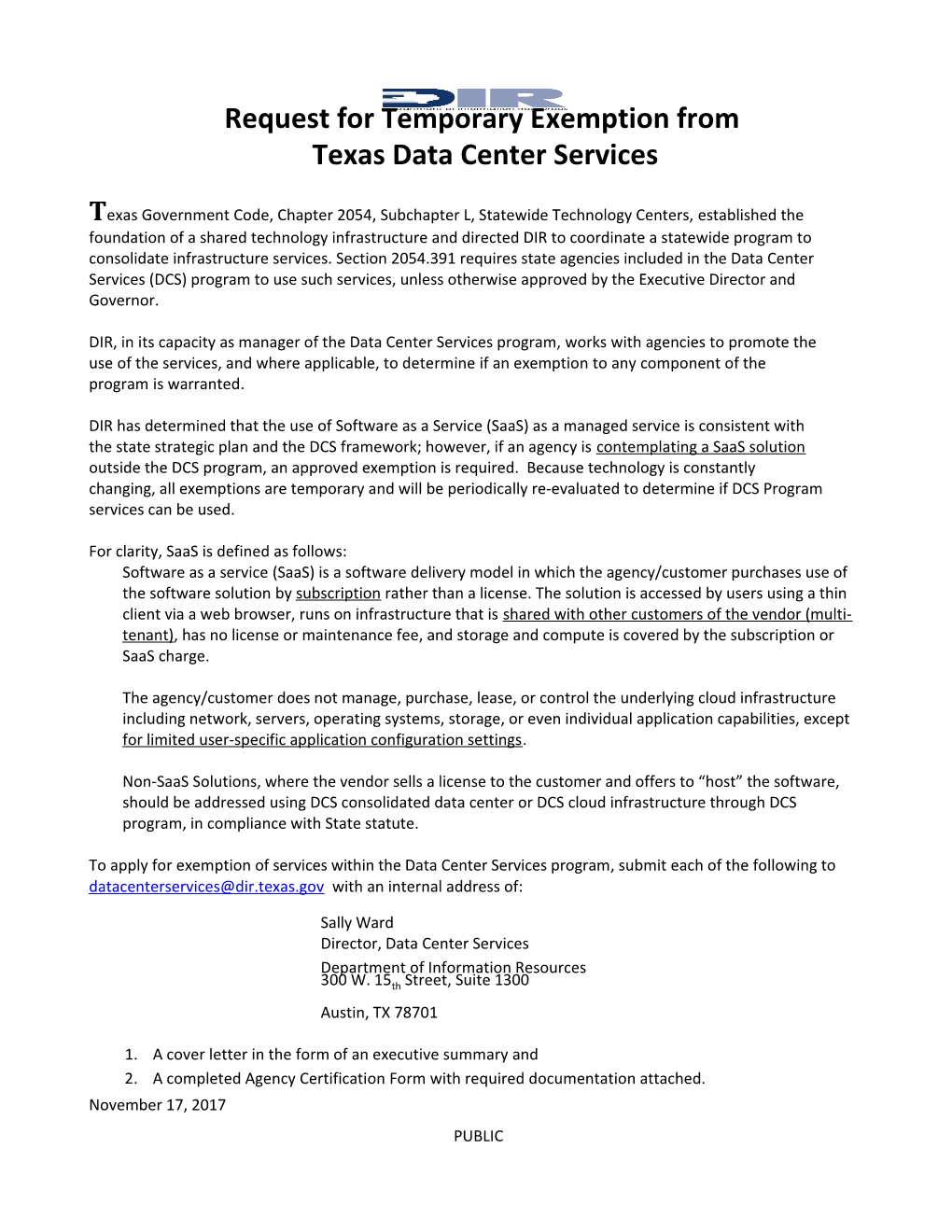 DCS Temporary Exemption Request Form