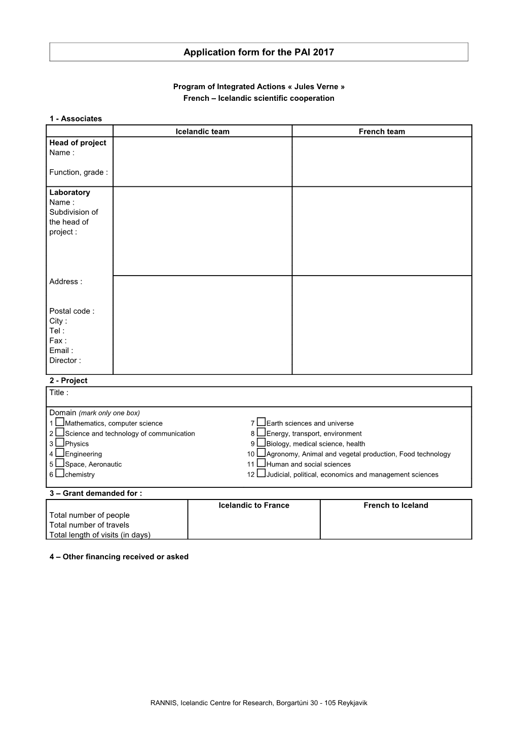 Application Form for the PAI 2017