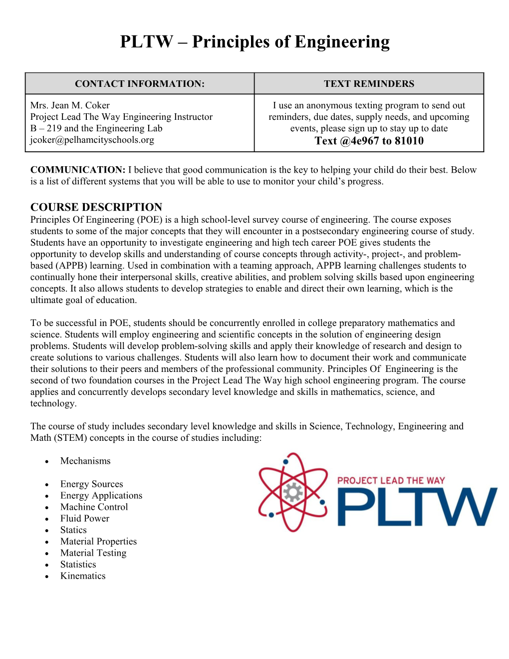 PLTW Principles of Engineering