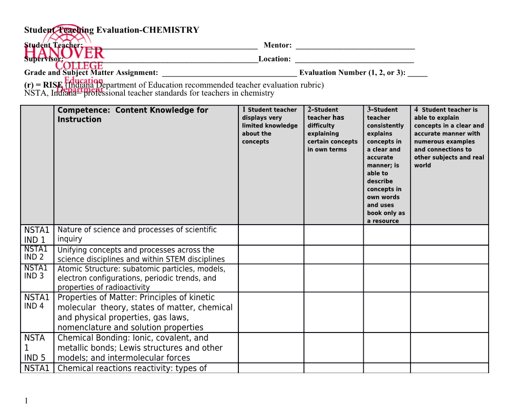 Student Teaching Evaluation-CHEMISTRY