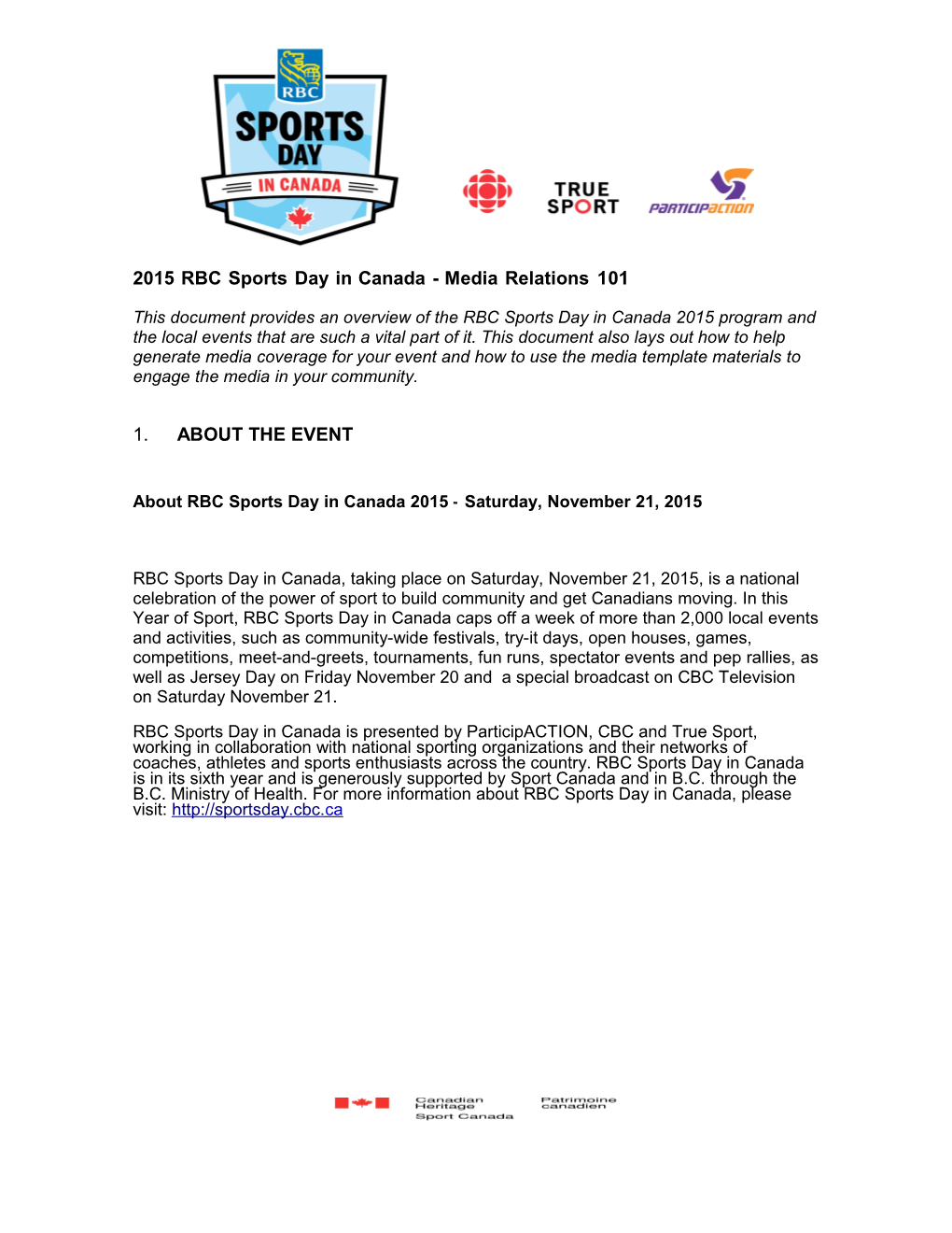 About RBC Sports Day in Canada 2015- Saturday, November 21, 2015