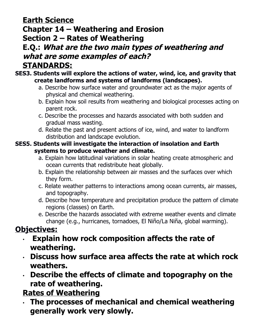 Chapter 14 Weathering and Erosion