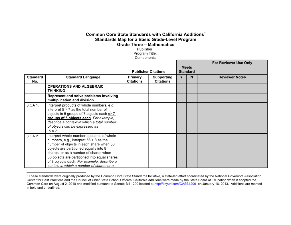 Grade 3 Math Standards Map - Instructional Materials (CA Dept of Education)