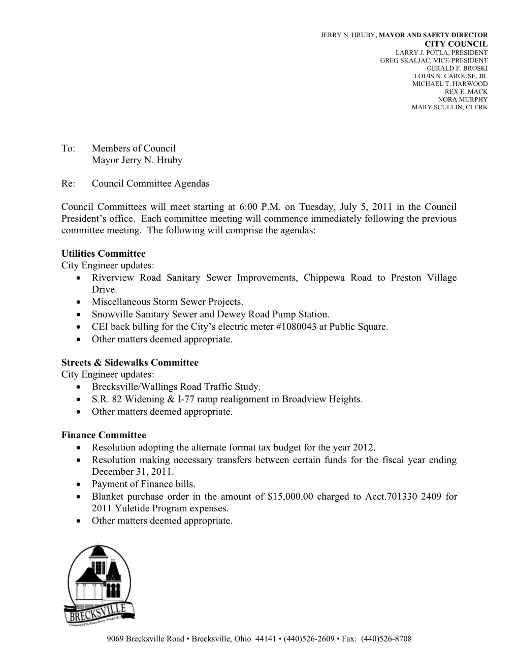 7-5-11 Council Committee Agendas