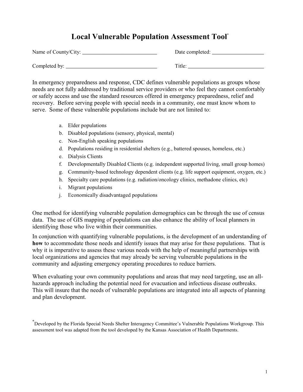 Vulnerable Populations Assessment Tool