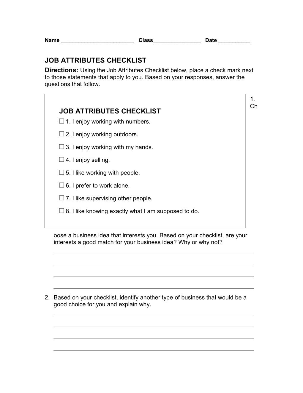 Job Attributes Checklist