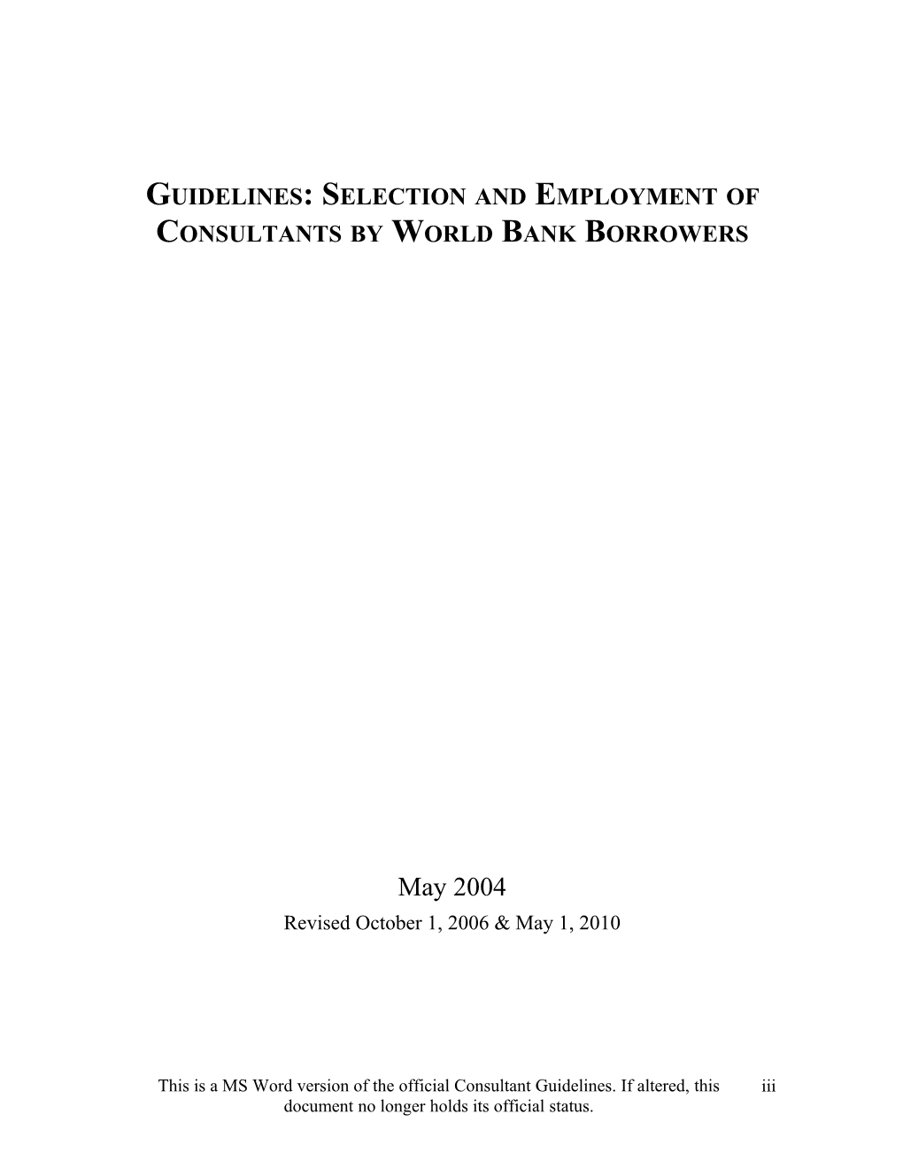 Guidelines: Selection and Employment of Consultants by World Bank Borrowers