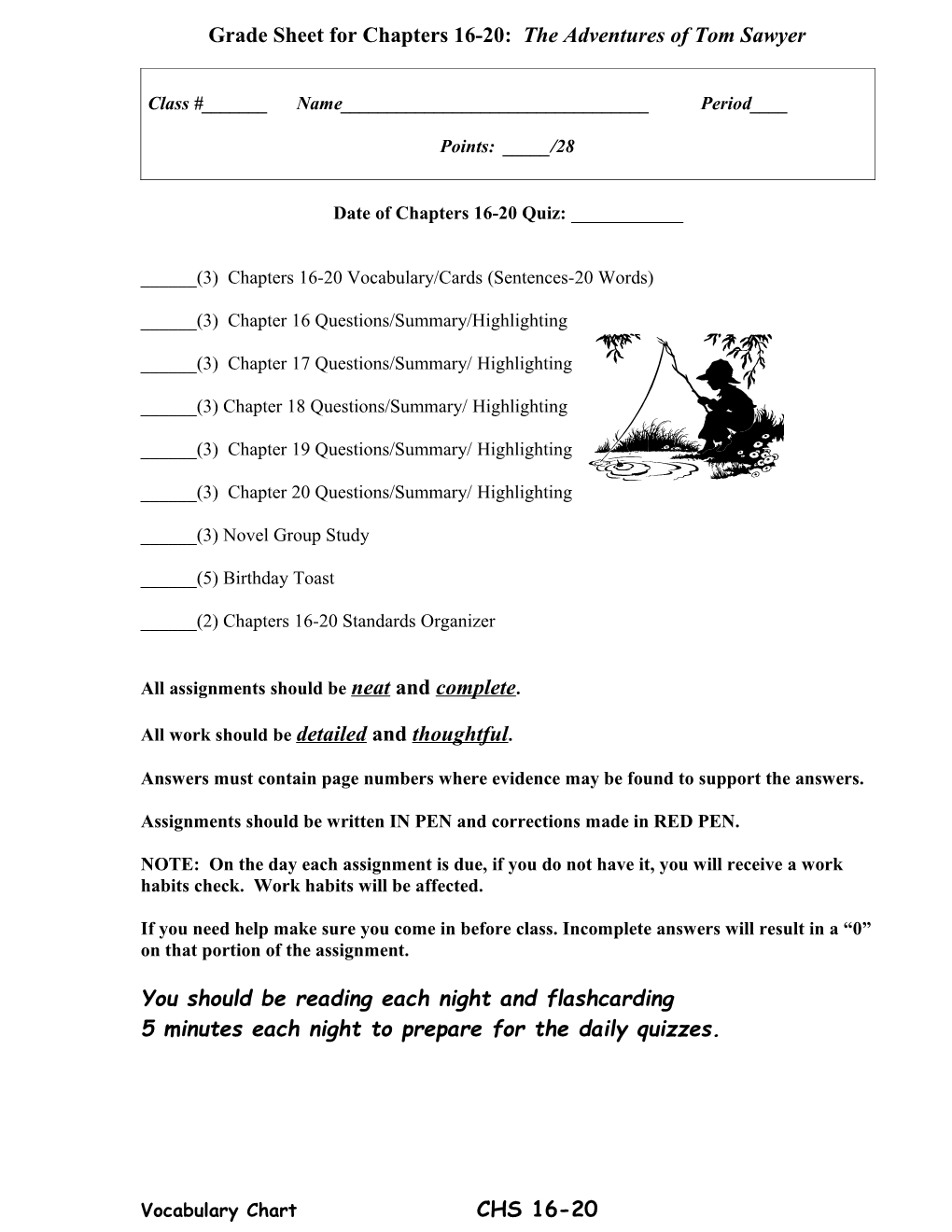 Cover Sheet for Chapters 1-5: the Adventures of Tom Sawyer