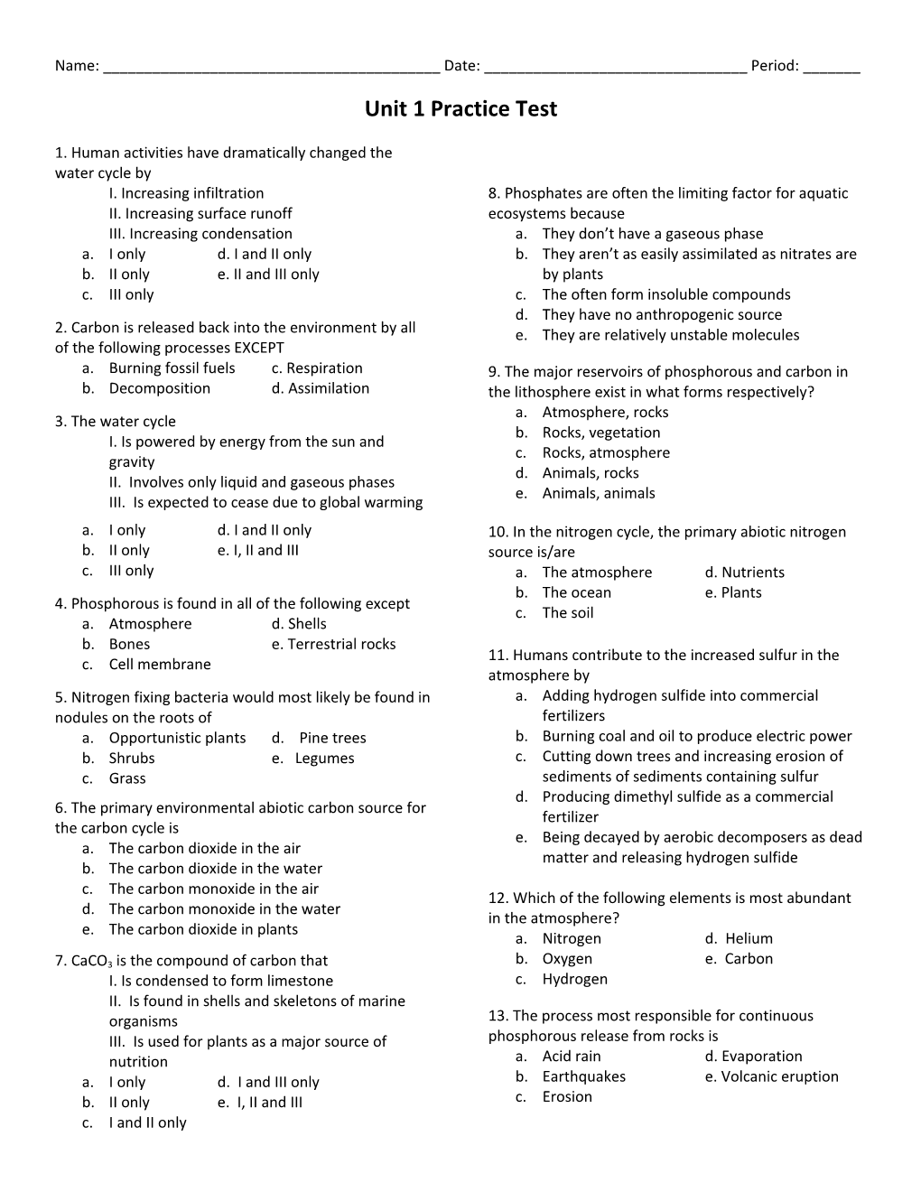 Unit 1 Practice Test