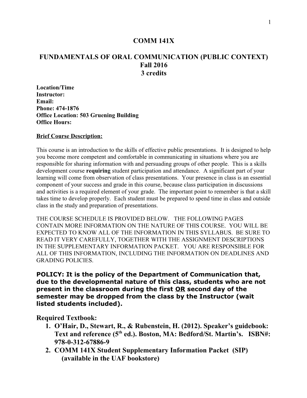 Communication 141X Fundamentals of Oral Communication (Public Context)