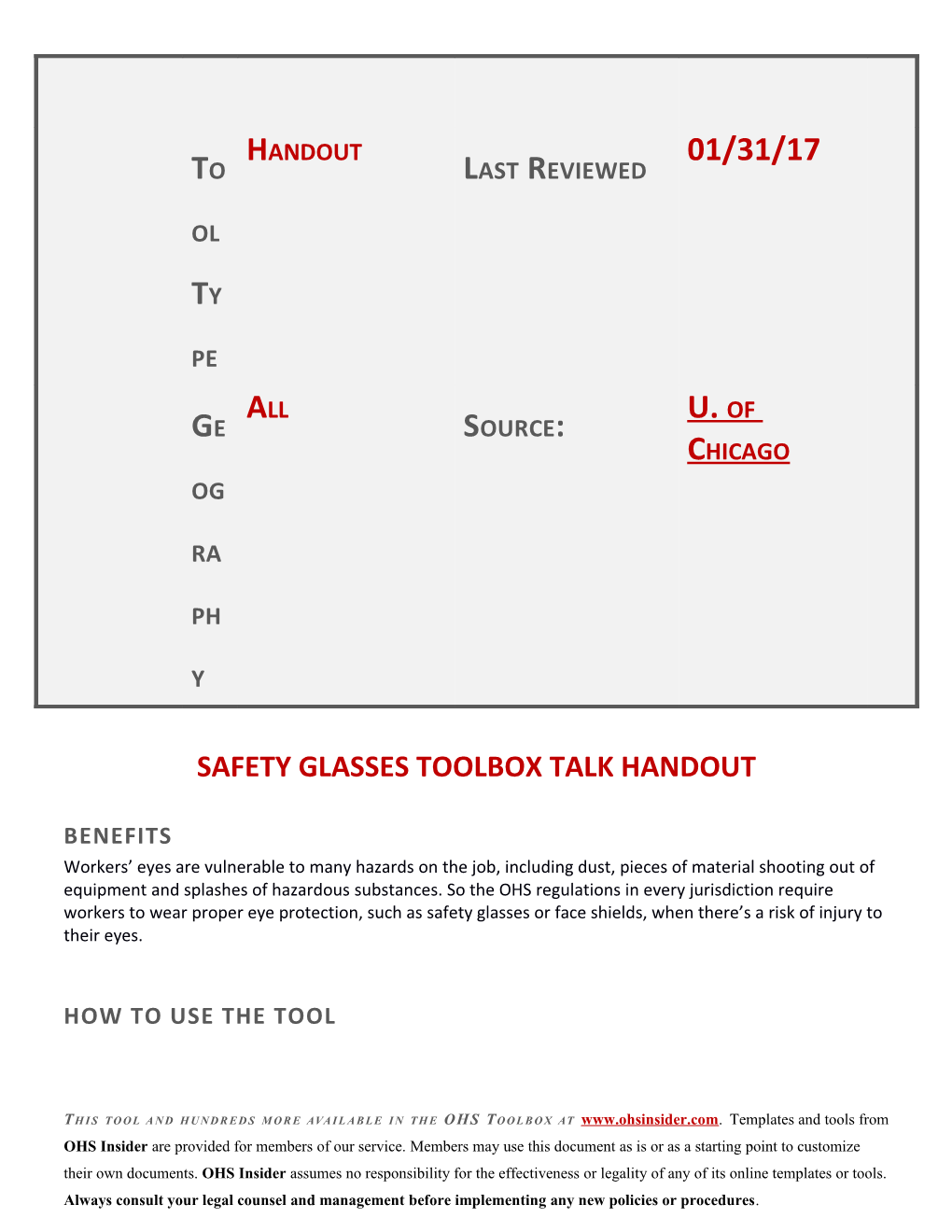 Safety Glassestoolbox Talkhandout