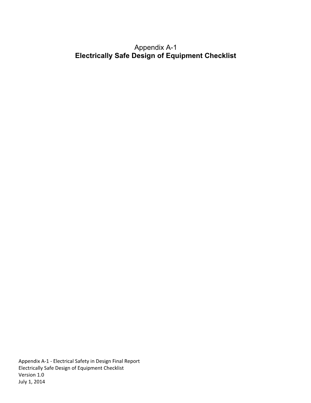 Electrically Safe Design of Equipment Checklist