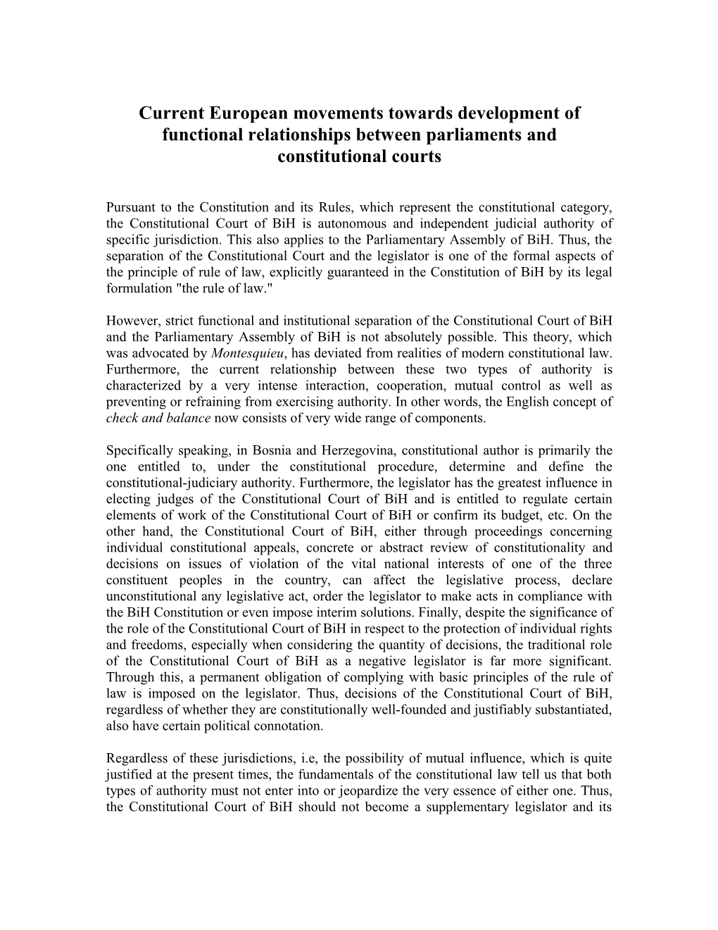 Current European Trends Towards the Development of Functional Relationships Between Parliaments