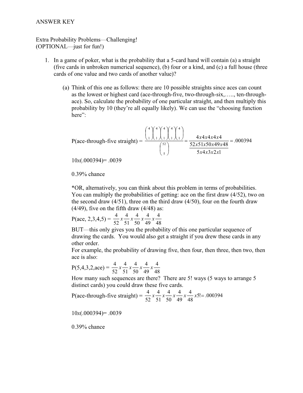 Extra Probability Problems (OPTIONAL Just for Fun