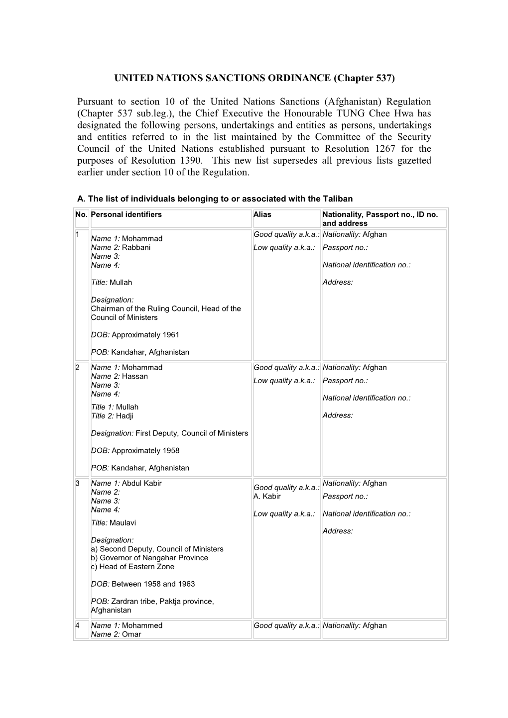 UNITED NATIONS SANCTIONS ORDINANCE (Chapter 537)