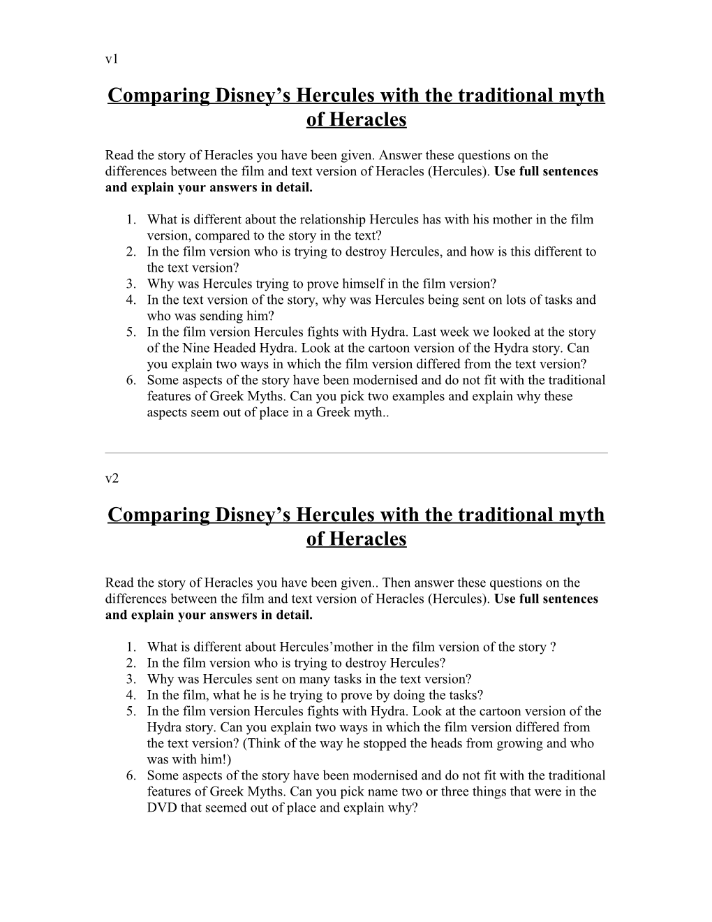 Comparing Disney S Hercules with the Traditional Myth of Heracles