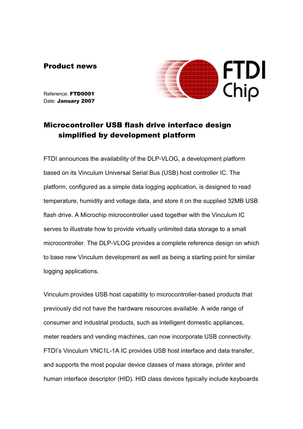 FTDI Press Release Template