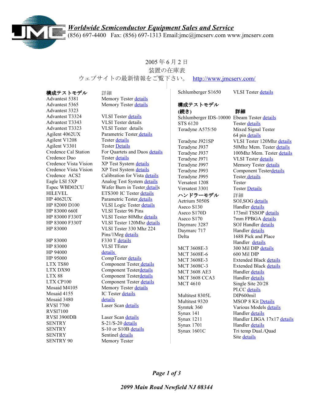 JMC Current Japanese Equipment List