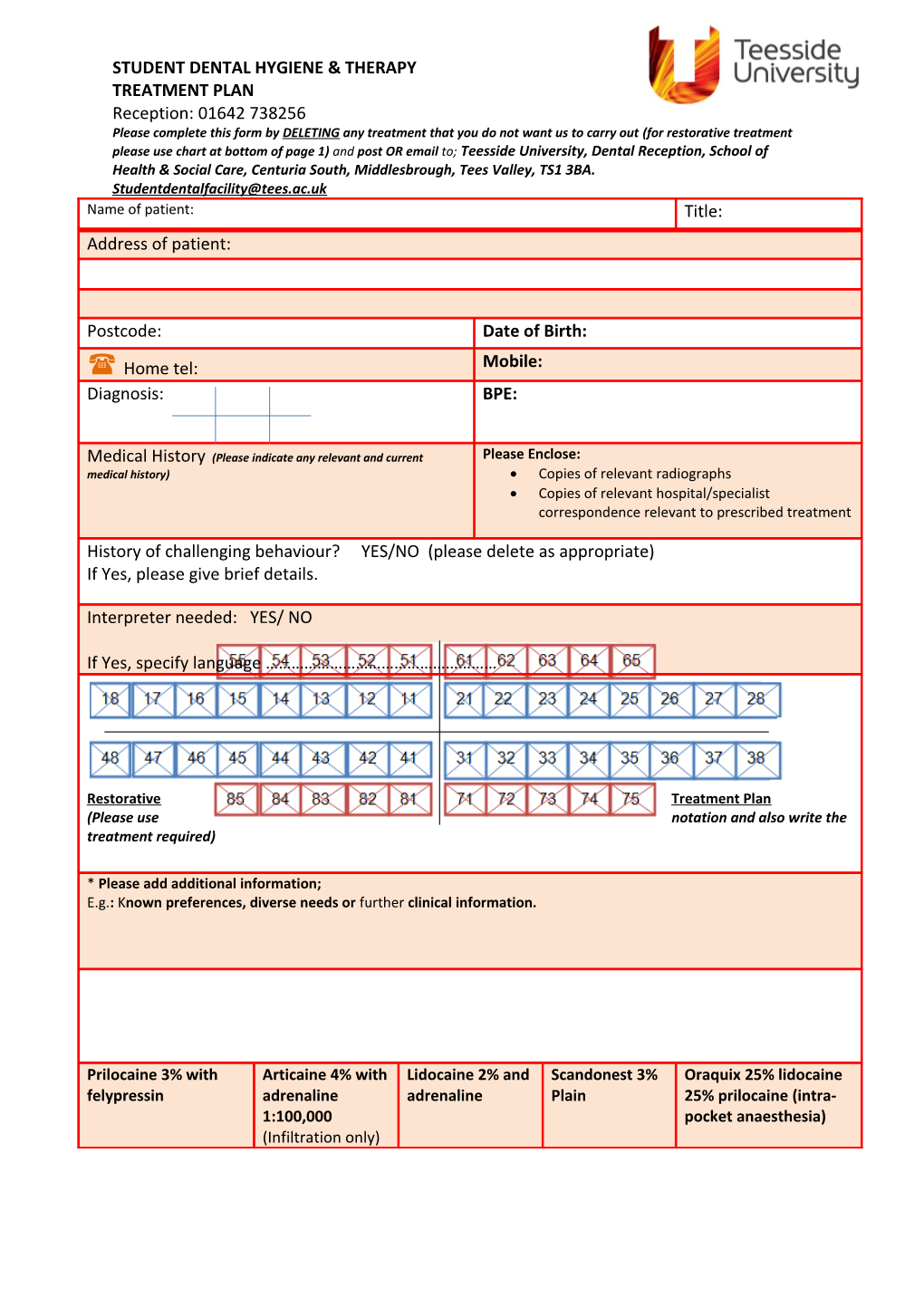 Please Complete This Form by DELETING Any Treatment That You Do Not Want Us to Carry Out(For