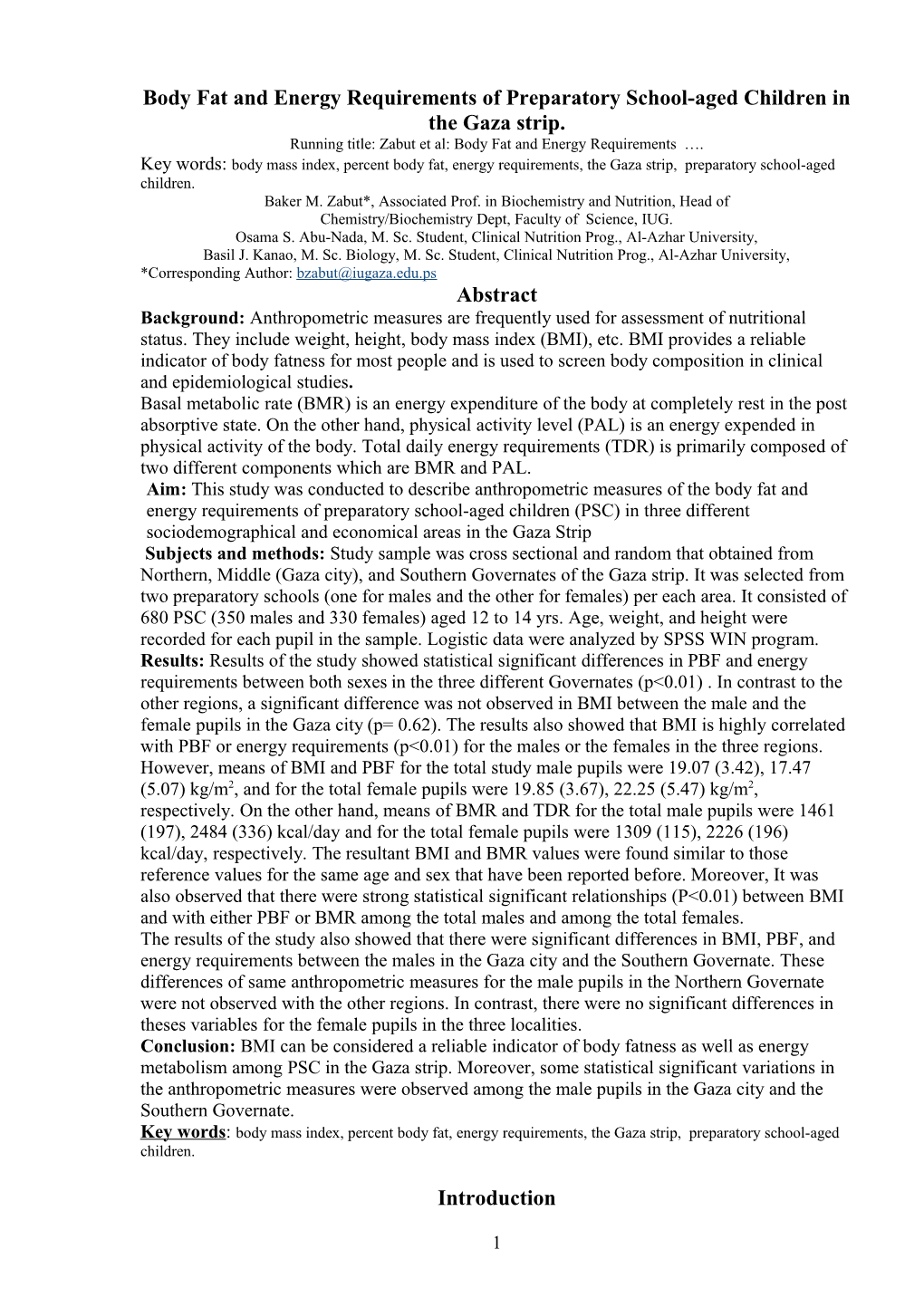 Body Mass Index, Percentage of Body Fat and Total Daily Energy Reqwrment Among Adolescents