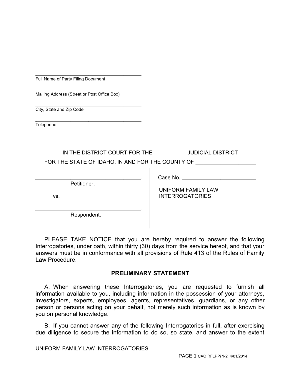 Full Name of Party Filing Document