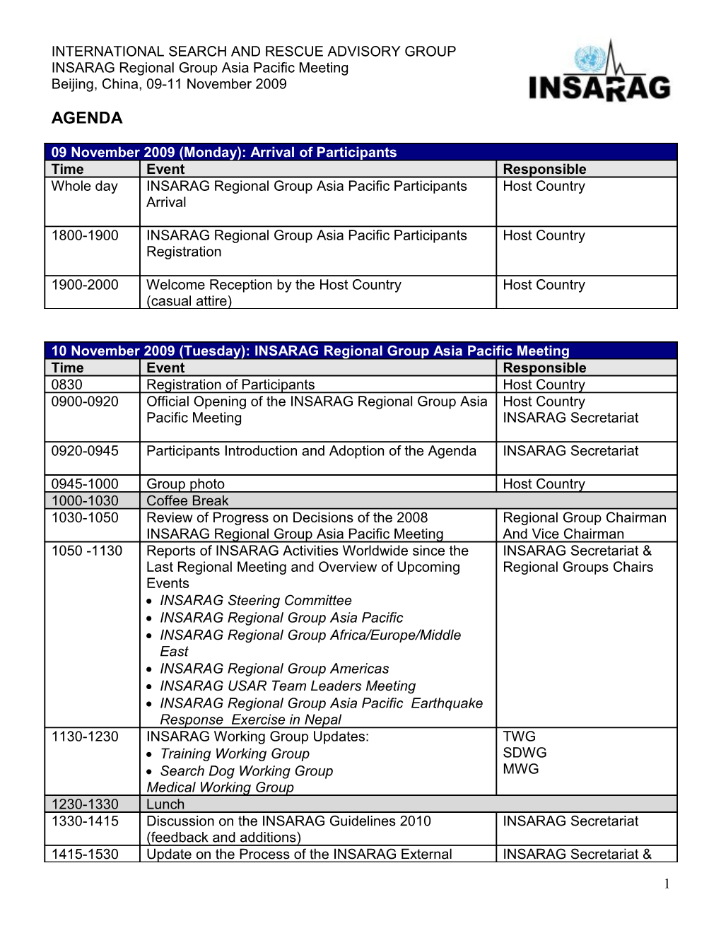 INSARAG Regional Group Asia Pacific Meeting