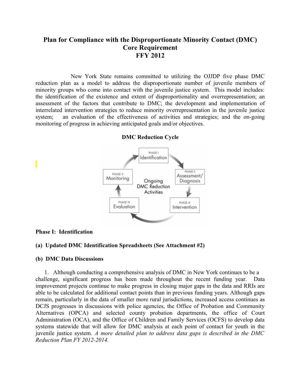 Plan for Compliance with the Disproportionate Minority Contact (DMC)