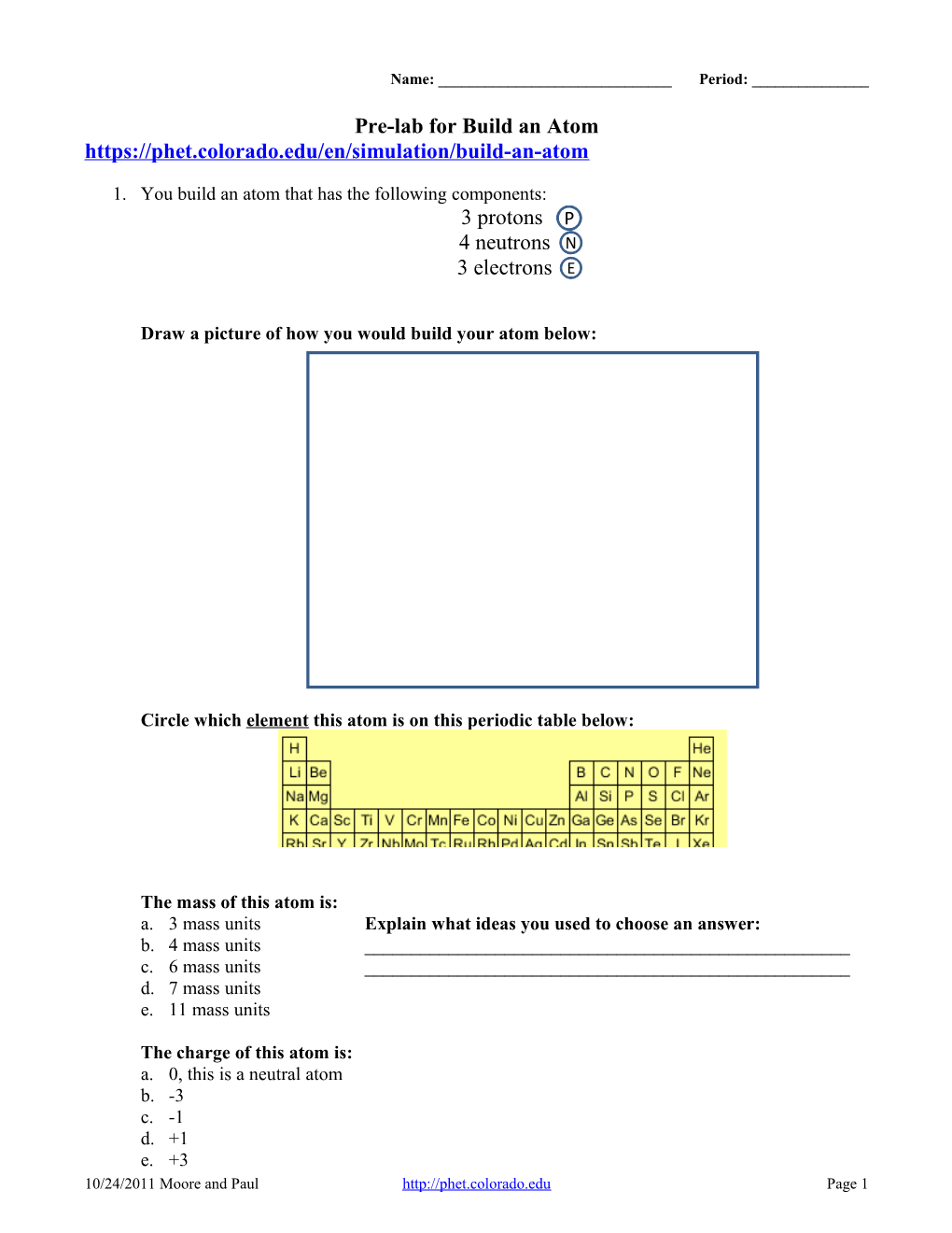 Pre-Lab for Build an Atom