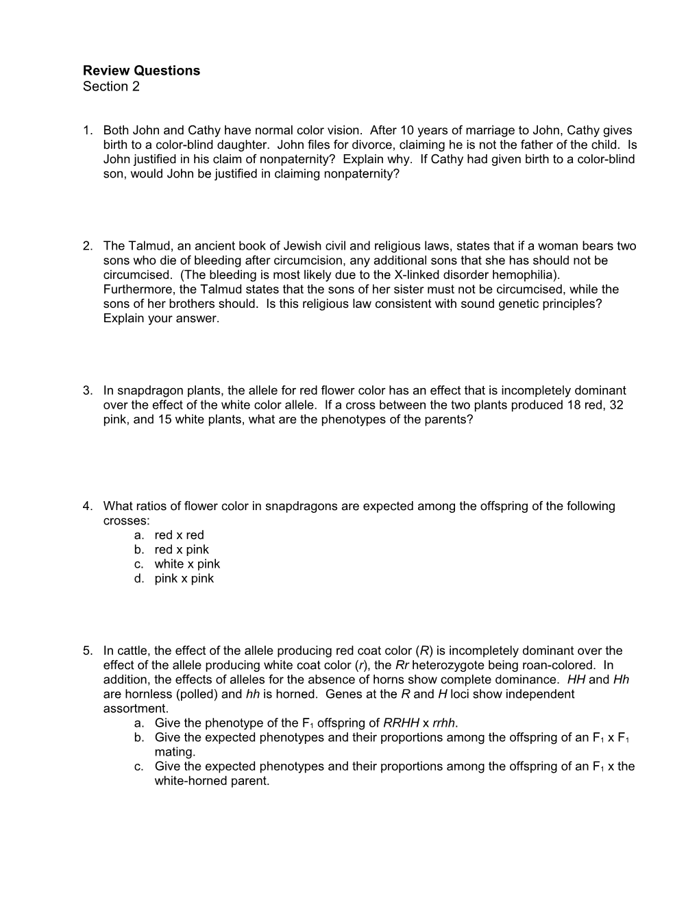 Meiosis and Mendelian Genetics Questions